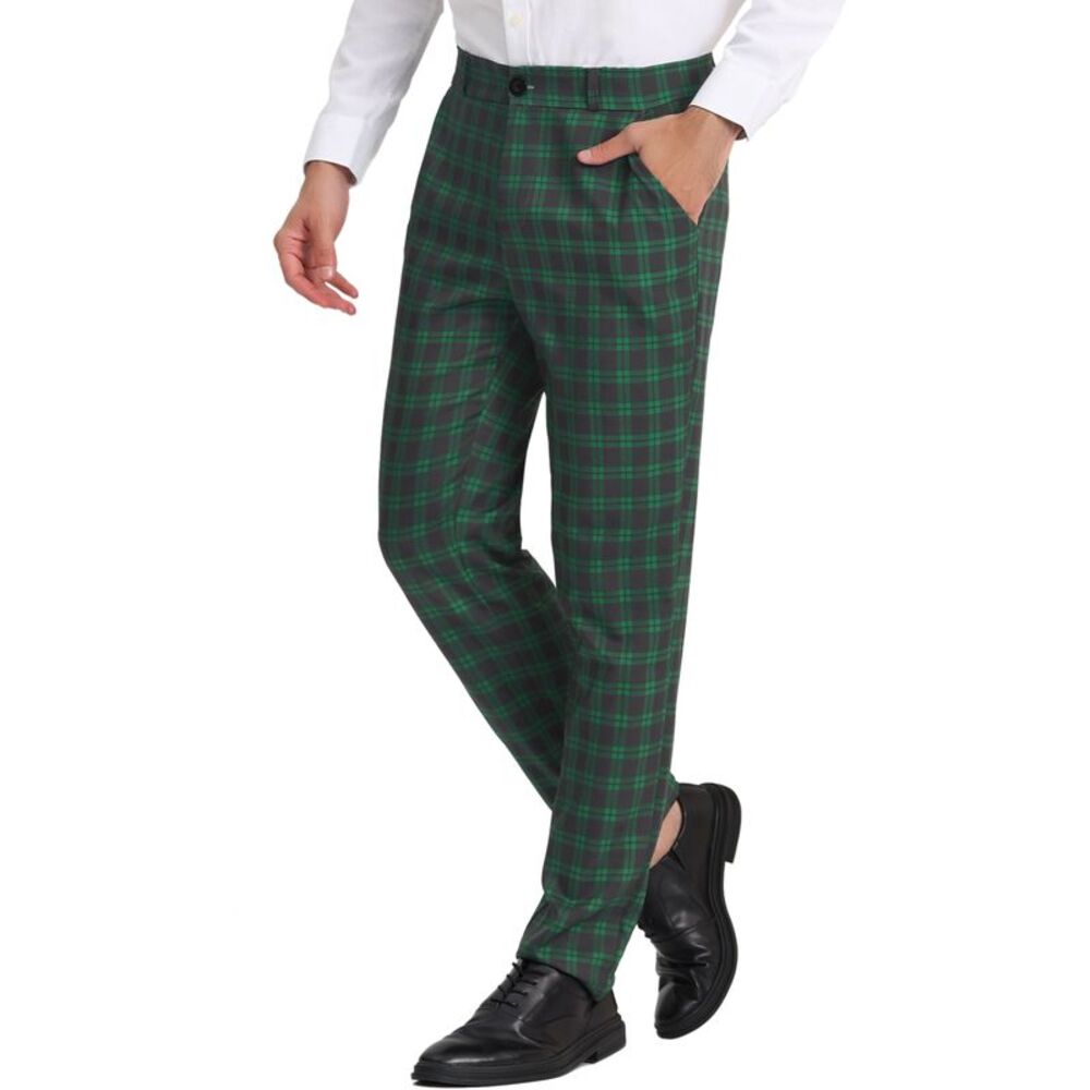 Plaid Dress Pants Regular Fit Formal Business Checked Trousers